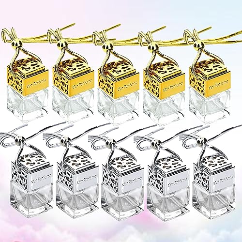 10pcs Square Glass Perfume Bottle Pendants for Car Diffuser and Travel Spray