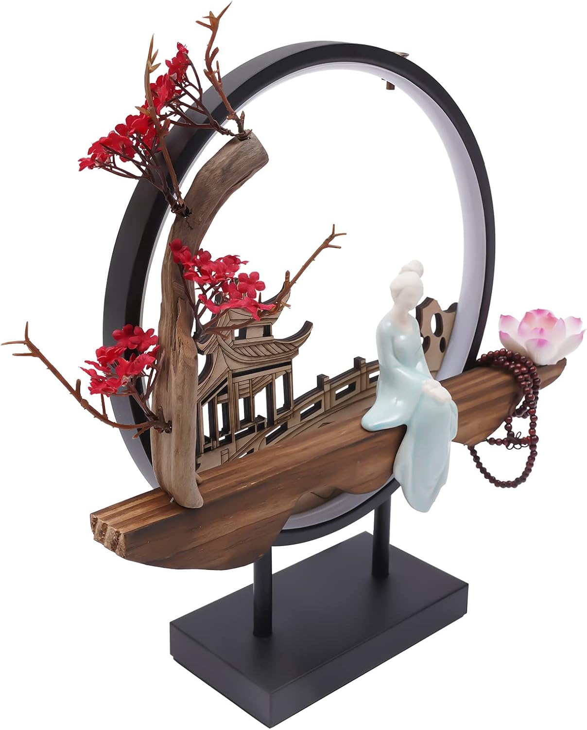 Tabletop Water Fountain with LED Light and Incense Burner