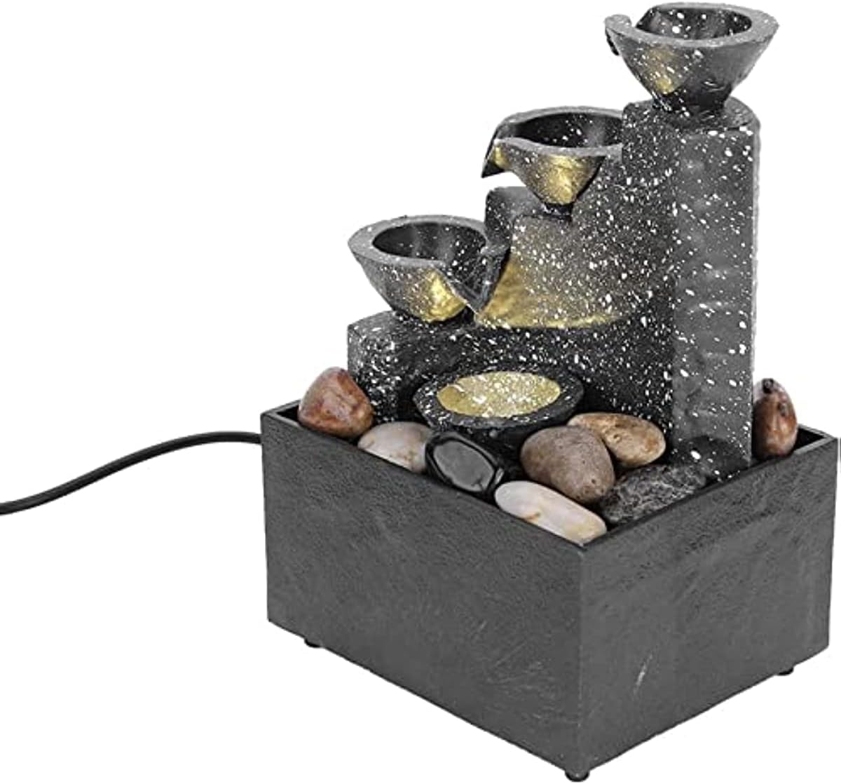 USB Desktop Water Fountain with Irregular Stones and LED Lights