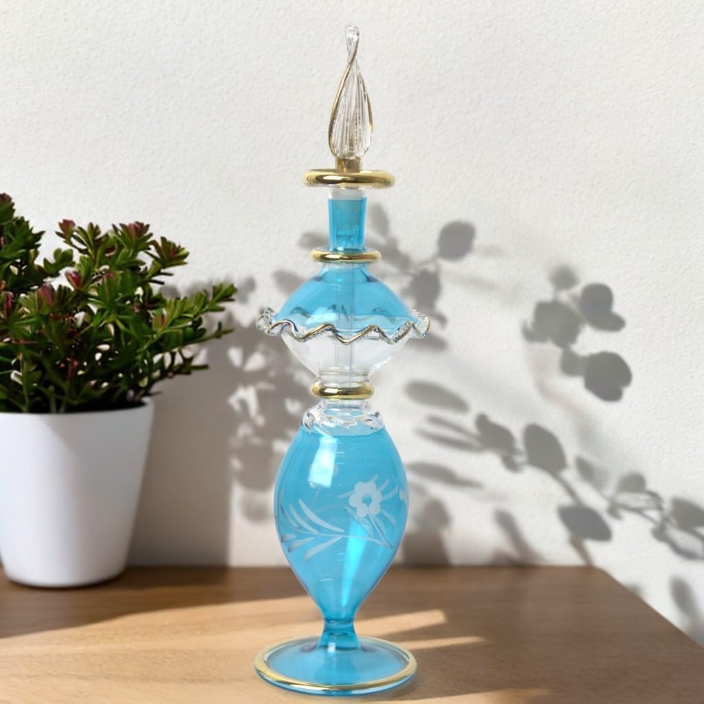 Hand Painted Glass Perfume Decanter with Golden Trim