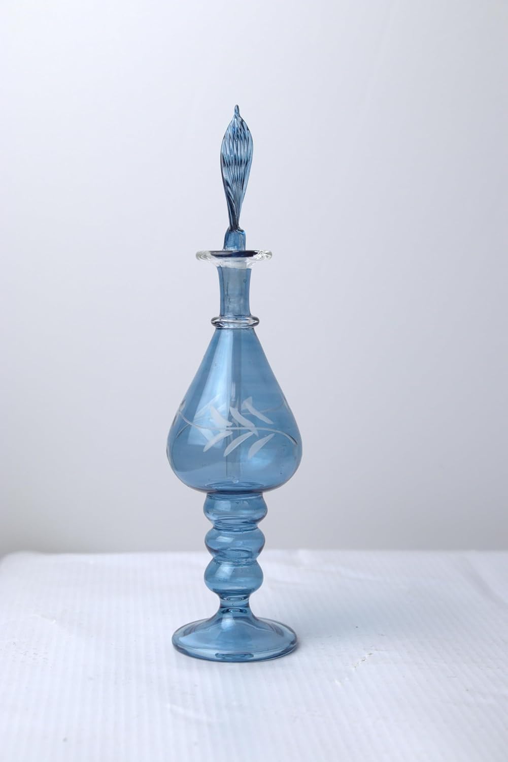 Ornamenta Handmade Blown Glass Perfume Bottle with Blue Engraving