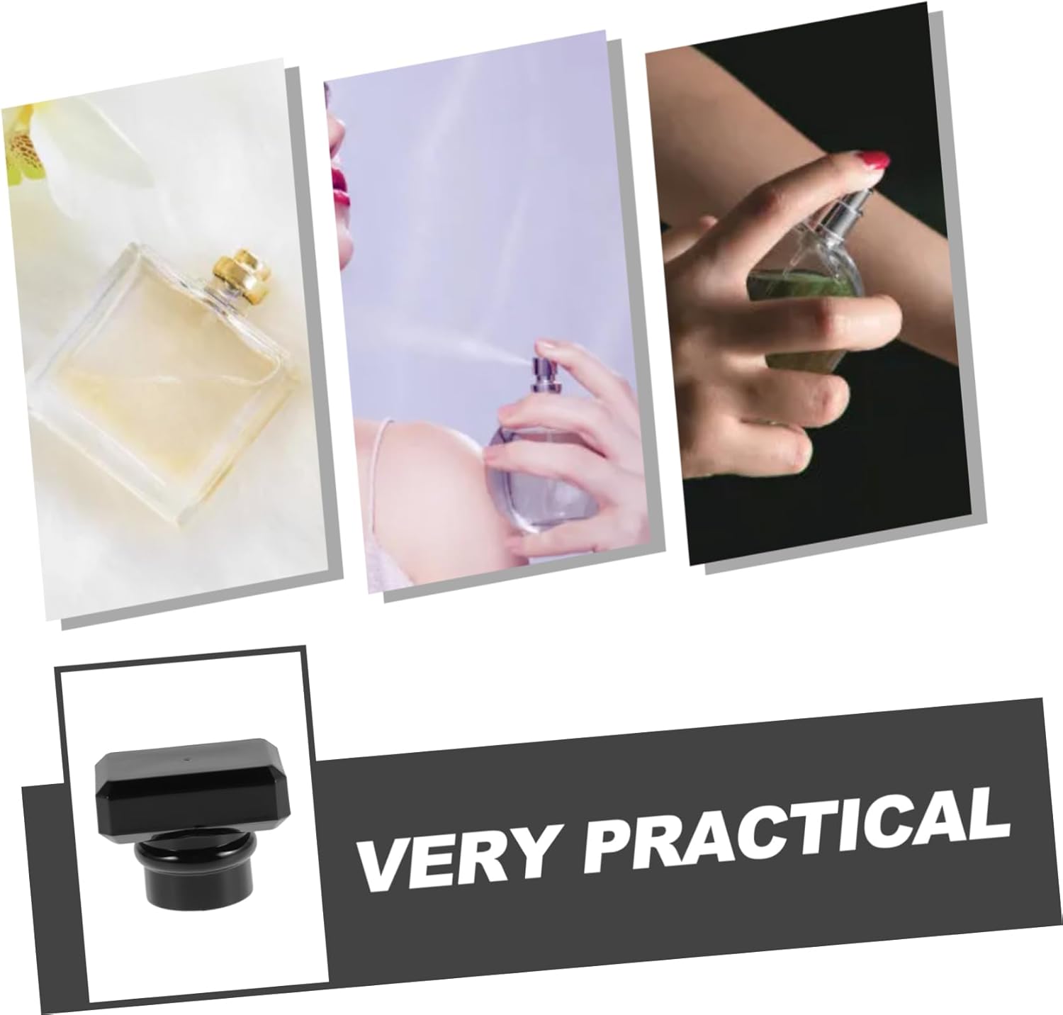 5pcs Black Square Plastic Perfume Bottle Caps with Durable Seal Screws
