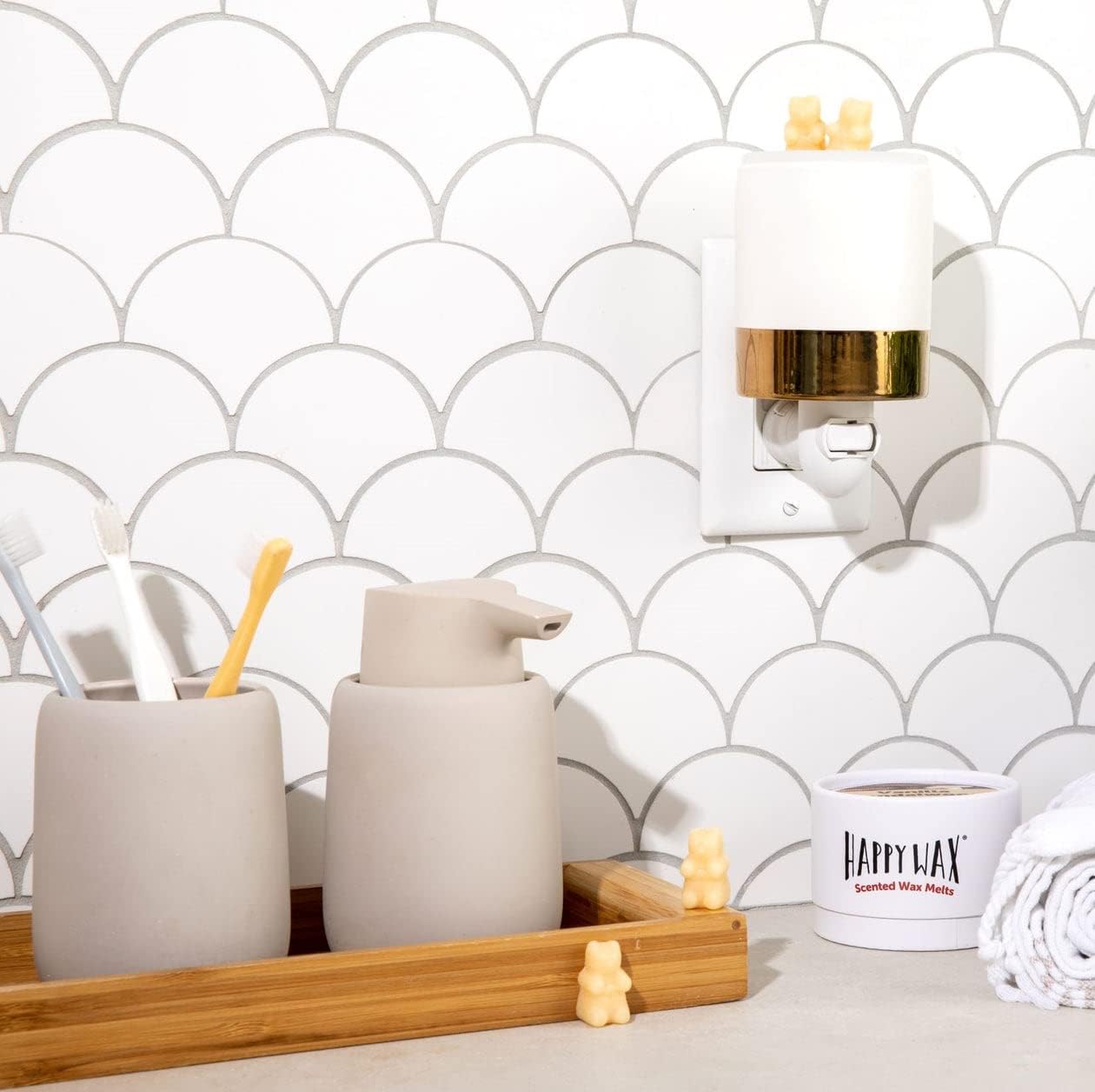 Happy Wax Dipped Copper Outlet Warmer - Compact Ceramic Wall Plug in