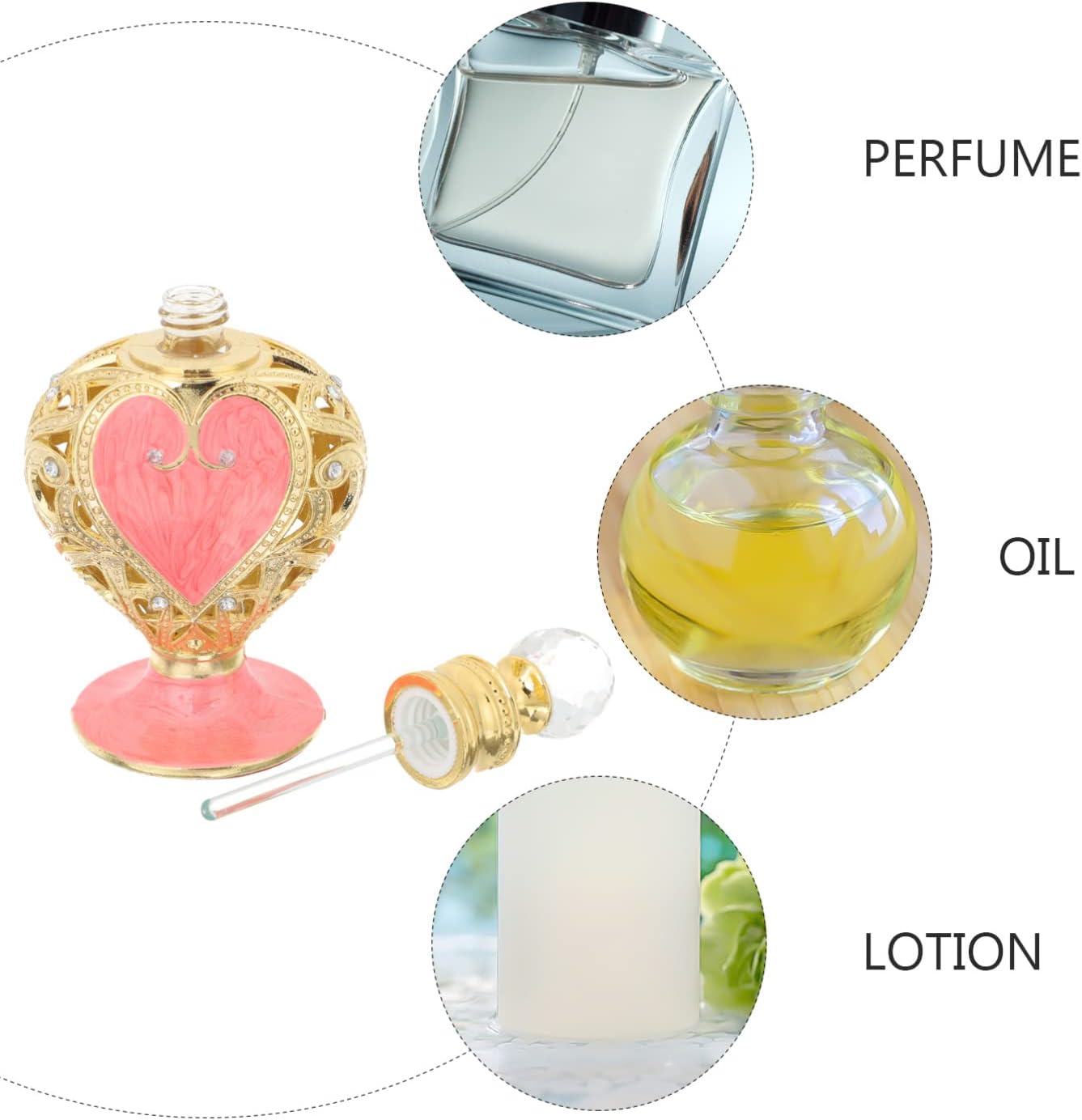 Luxshiny Heart Shaped Refillable Perfume Bottle Elegant Decorative Container for Essential Oils and Travel Use