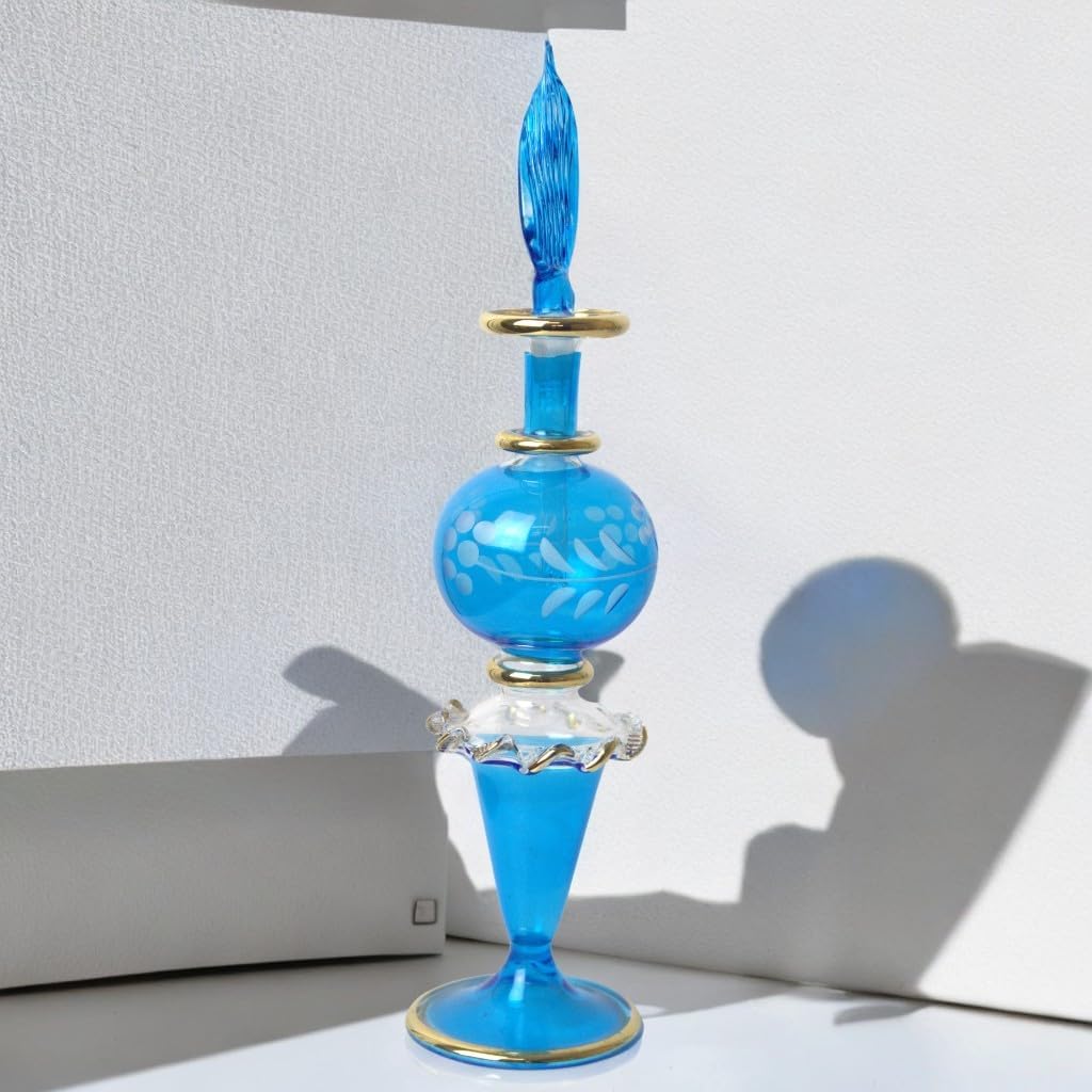 Hand Blown Refillable Perfume Bottle with Golden Trim