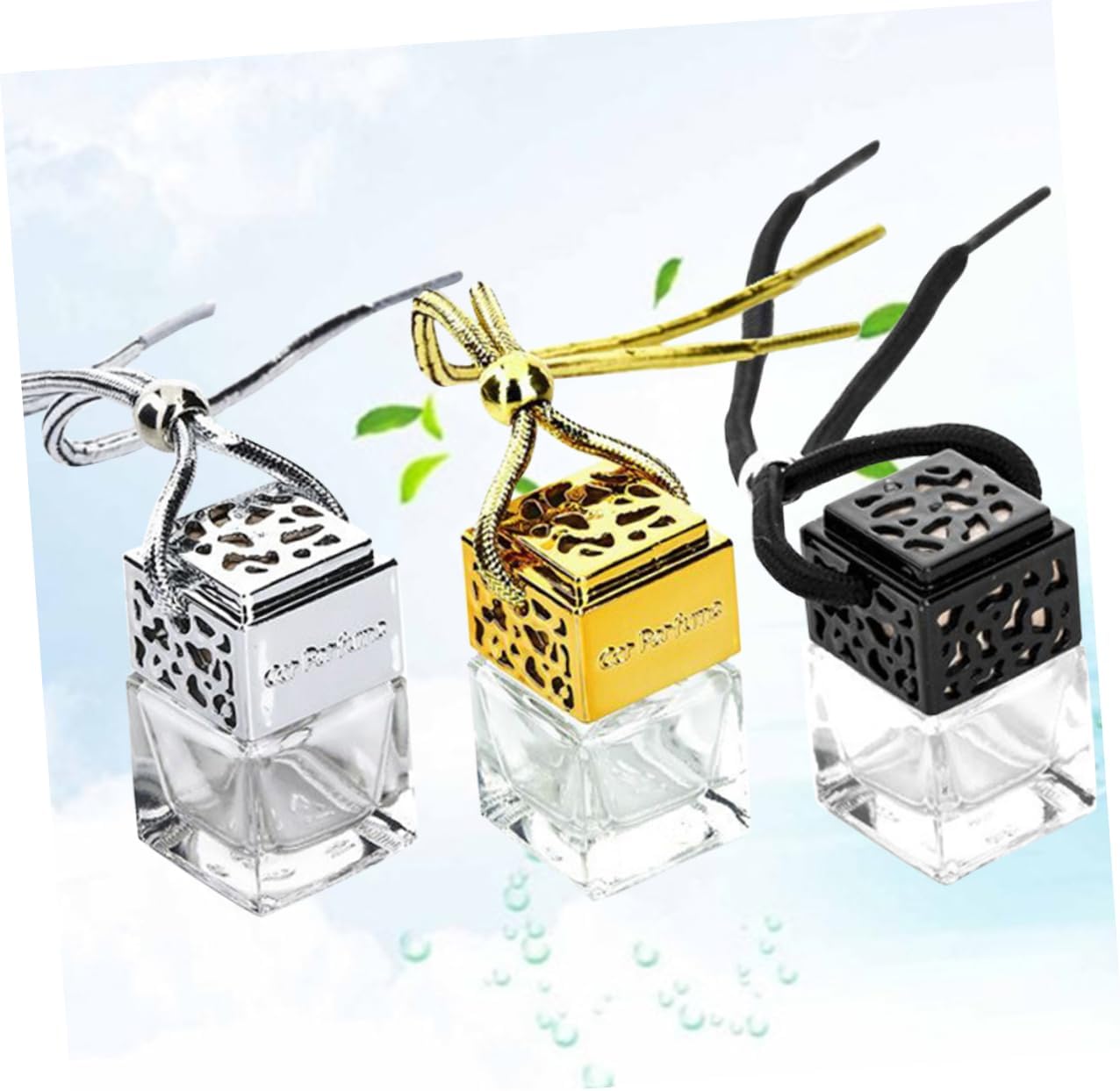 3Pcs Hollow Out Essential Oil Glass Bottles for Car Hanging Perfume Pendant