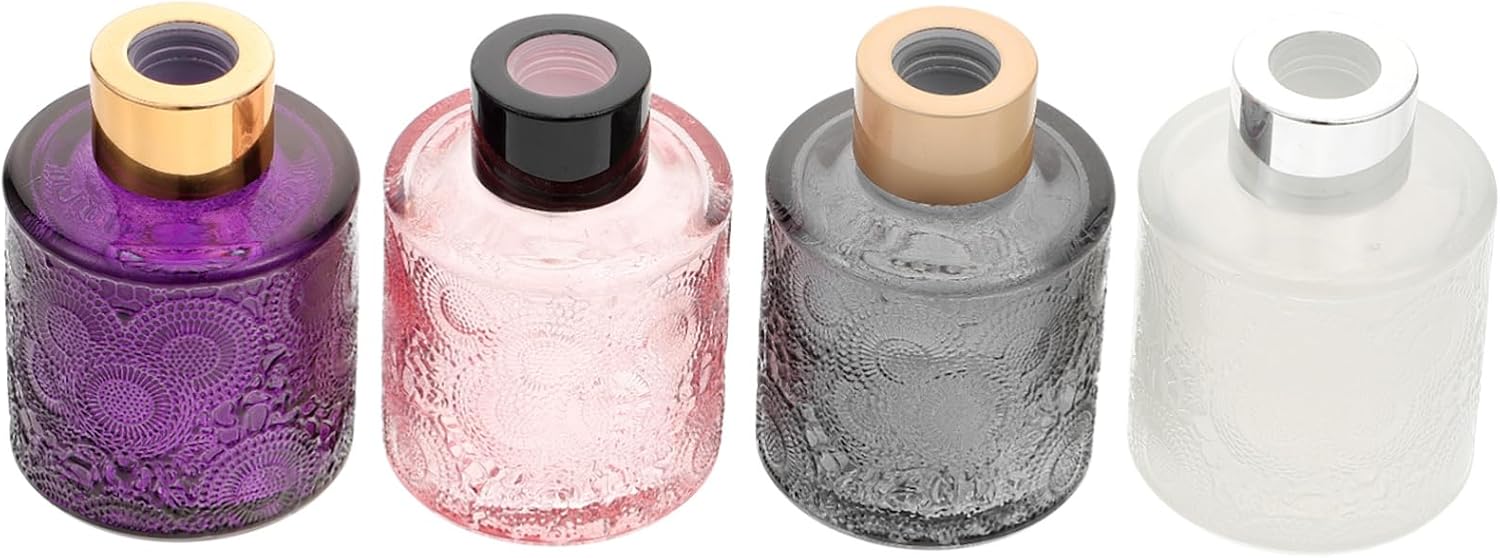 BESTYASH 4pcs Embossed Aromatherapy Glass Perfume Bottles