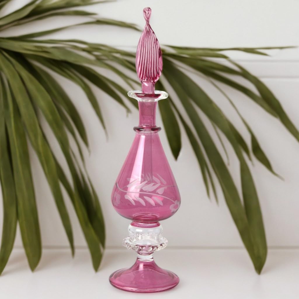 Hand-Blown Egyptian Glass Perfume Bottle - Refillable Engraved Scent Holder