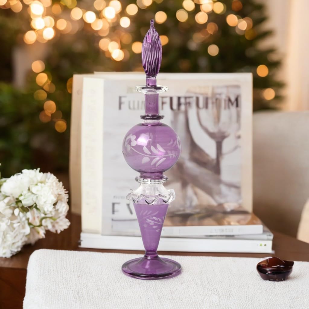 Ornamenta Purple Glass Fragrance Bottle with Engraved Design