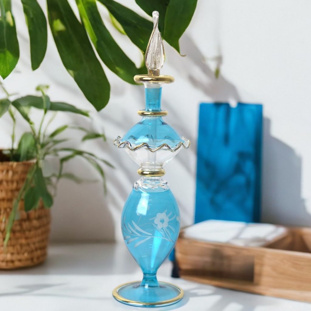 Hand Painted Glass Perfume Decanter with Golden Trim
