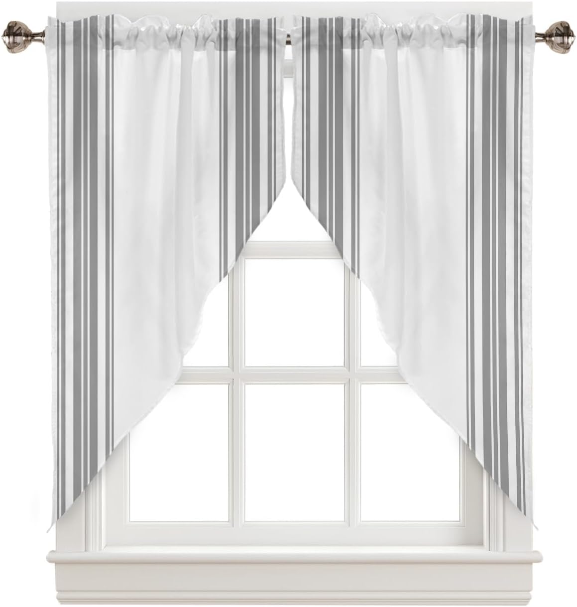 Gray Stripes Swag Valance Curtains 28x36in Polyester Rod Pocket