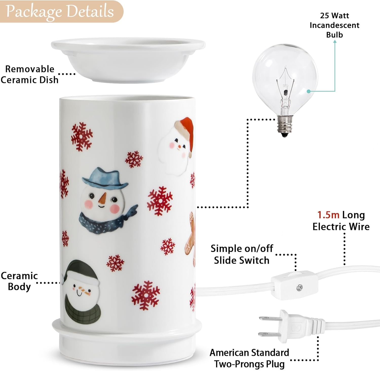STAR MOON Ceramic Electric Wax Melter with 3D Snowman Design