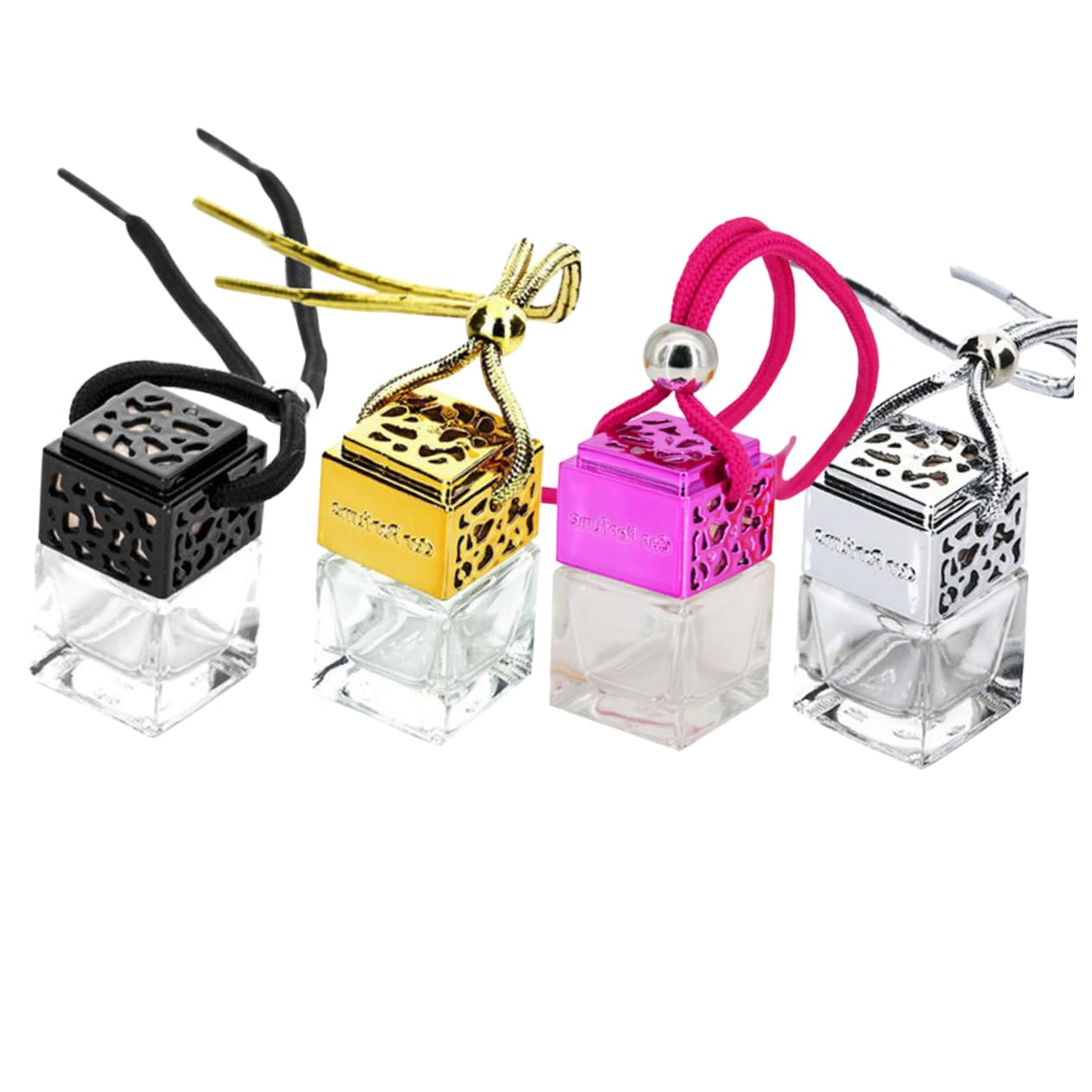 Car Perfume Bottle Pendant 4Pcs 8ml Hollow Glass Essential Oil Bottle for Men Women Decorative Air Freshener