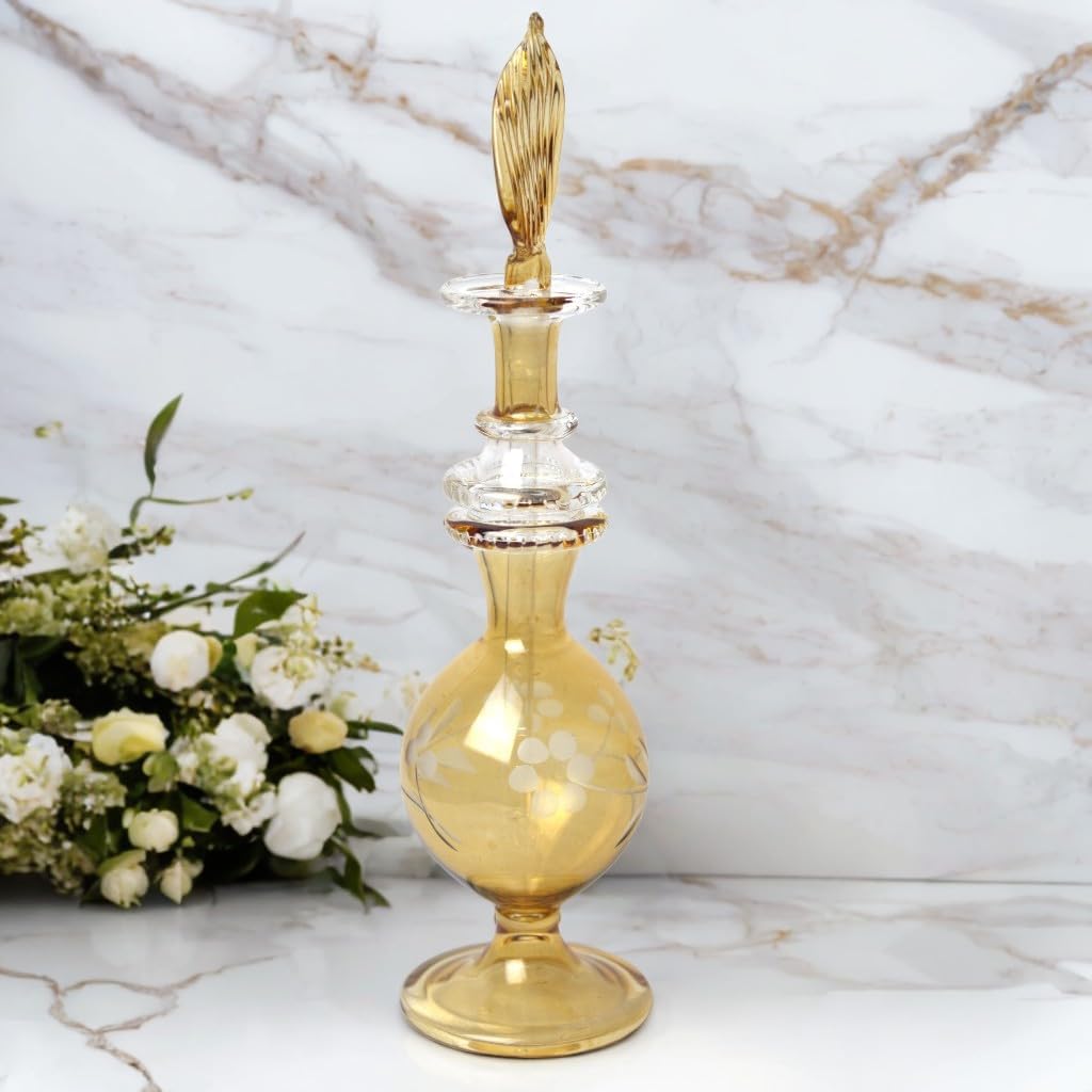 Hand-Blown Amber Glass Fragrance Bottle with Etching