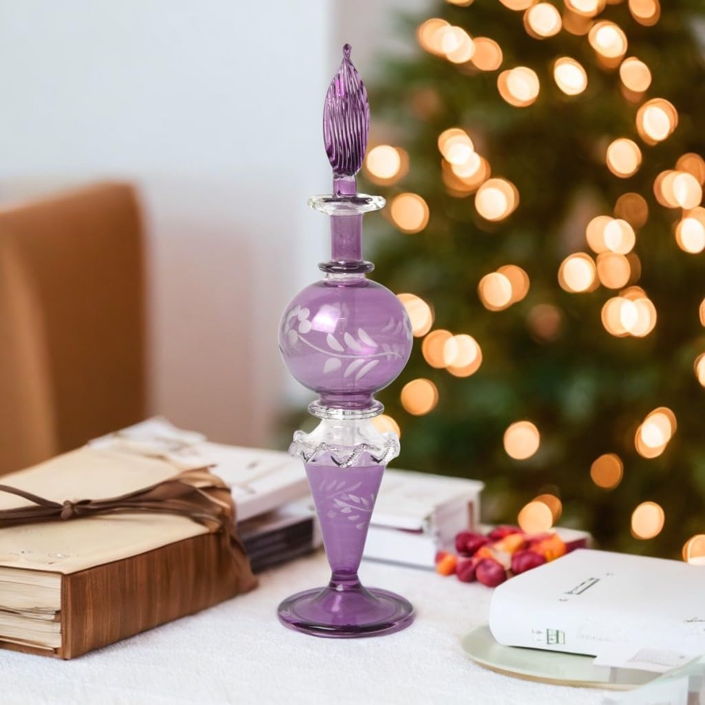 Ornamenta Purple Glass Fragrance Bottle with Engraved Design