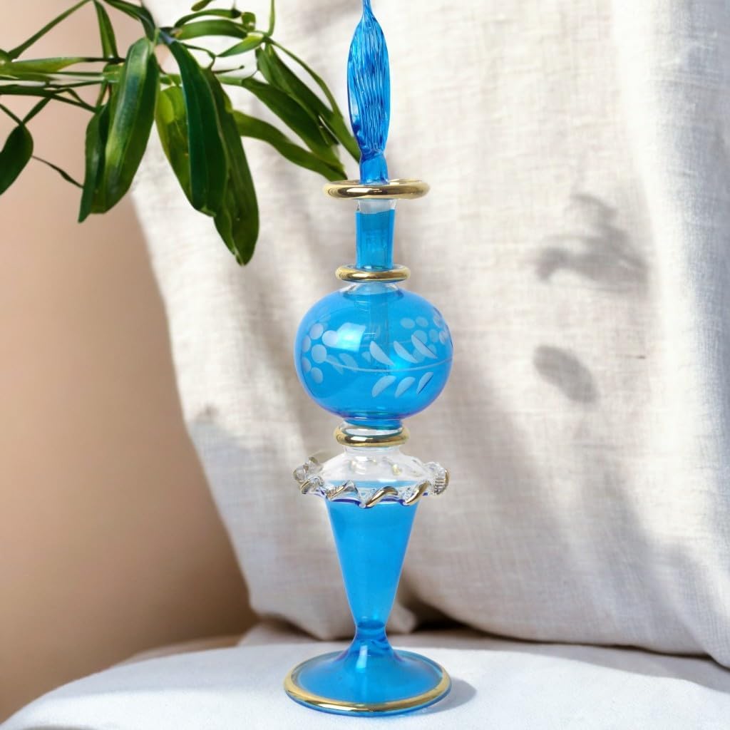 Hand Blown Refillable Perfume Bottle with Golden Trim