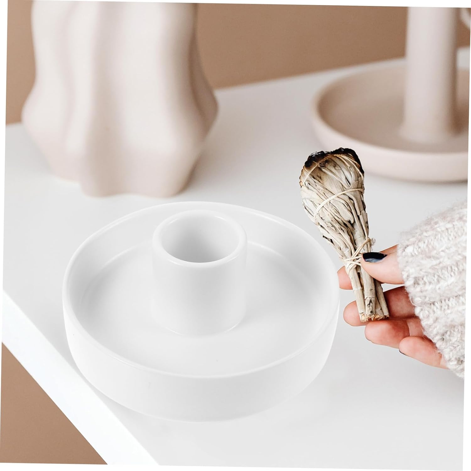 Amosfun Ceramic Candle Holder for Incense Sticks