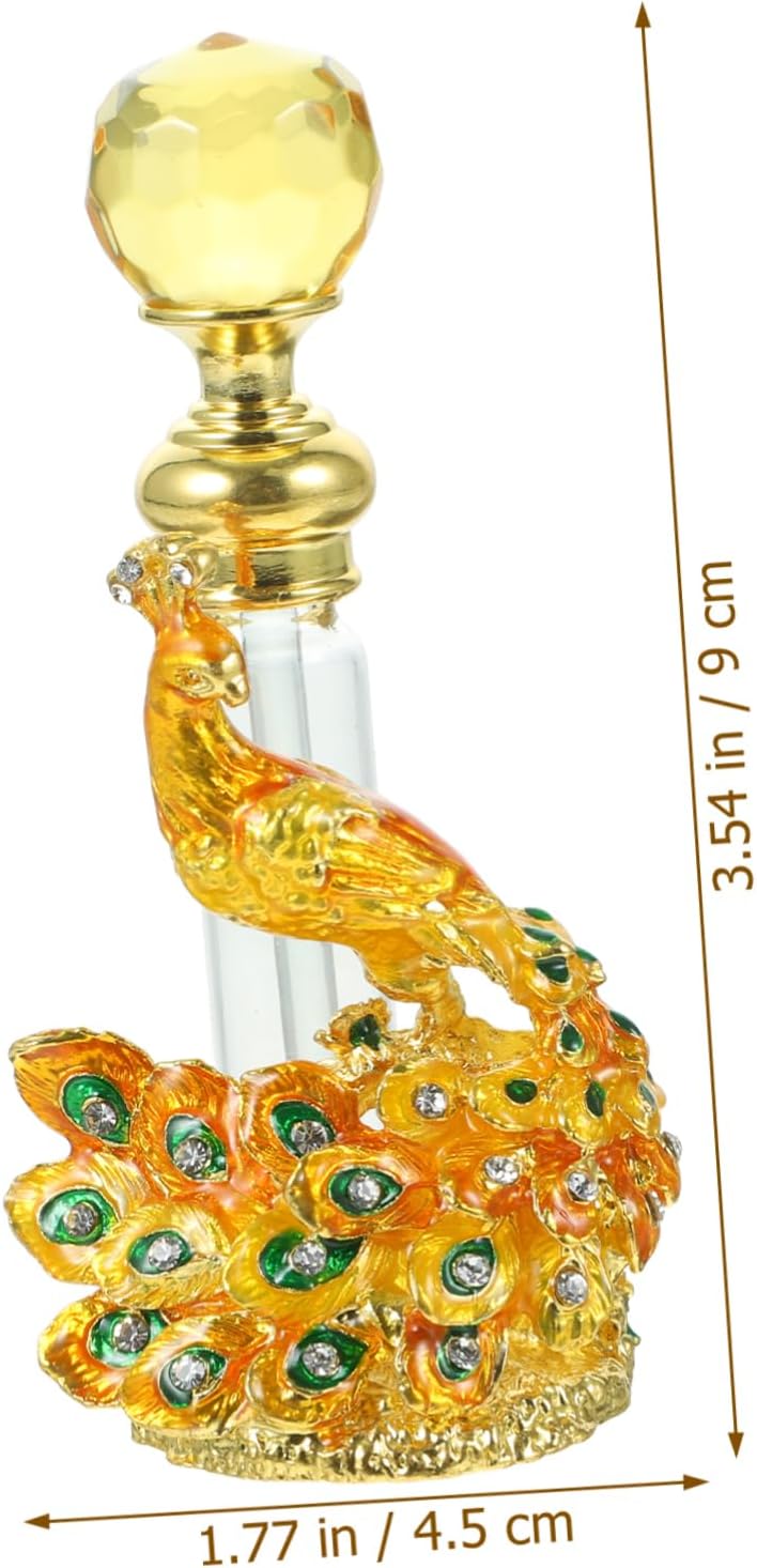Antique Peacock Design Perfume Bottle Vintage Glass Container for Essential Oils
