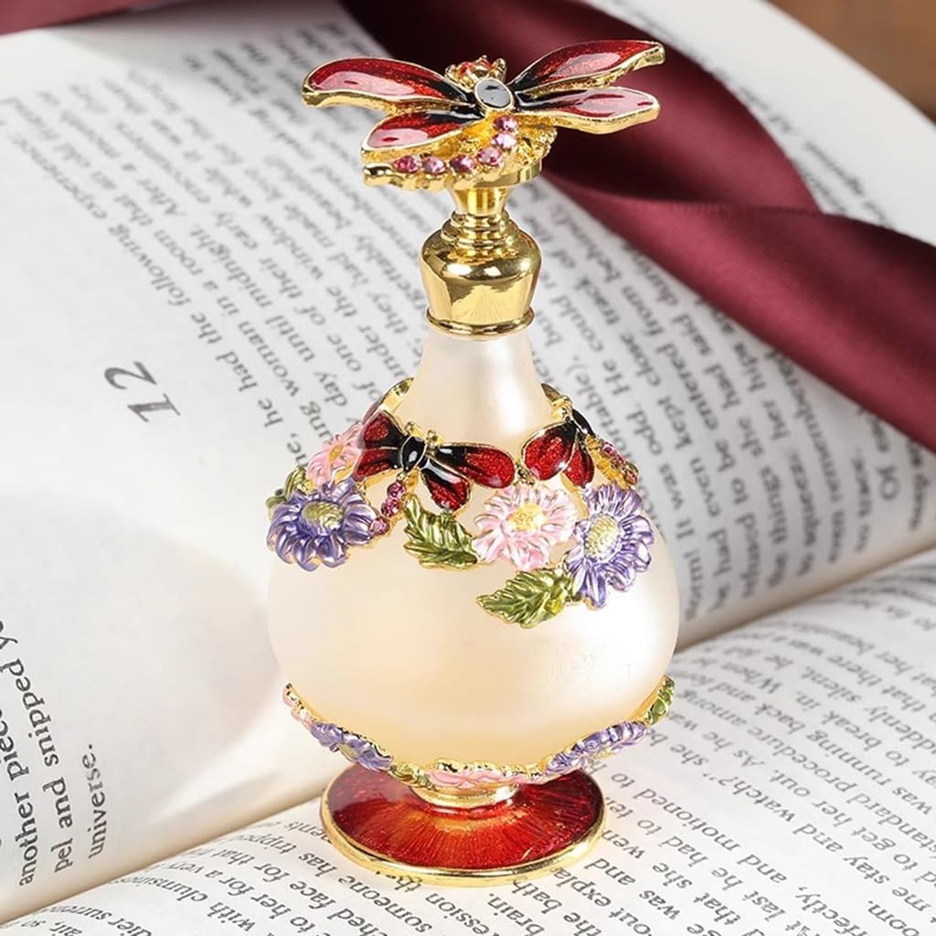 25ml Perfume Bottles Empty with Dragonfly Cover Vintage Glass Decorative Bottles for Girls Women