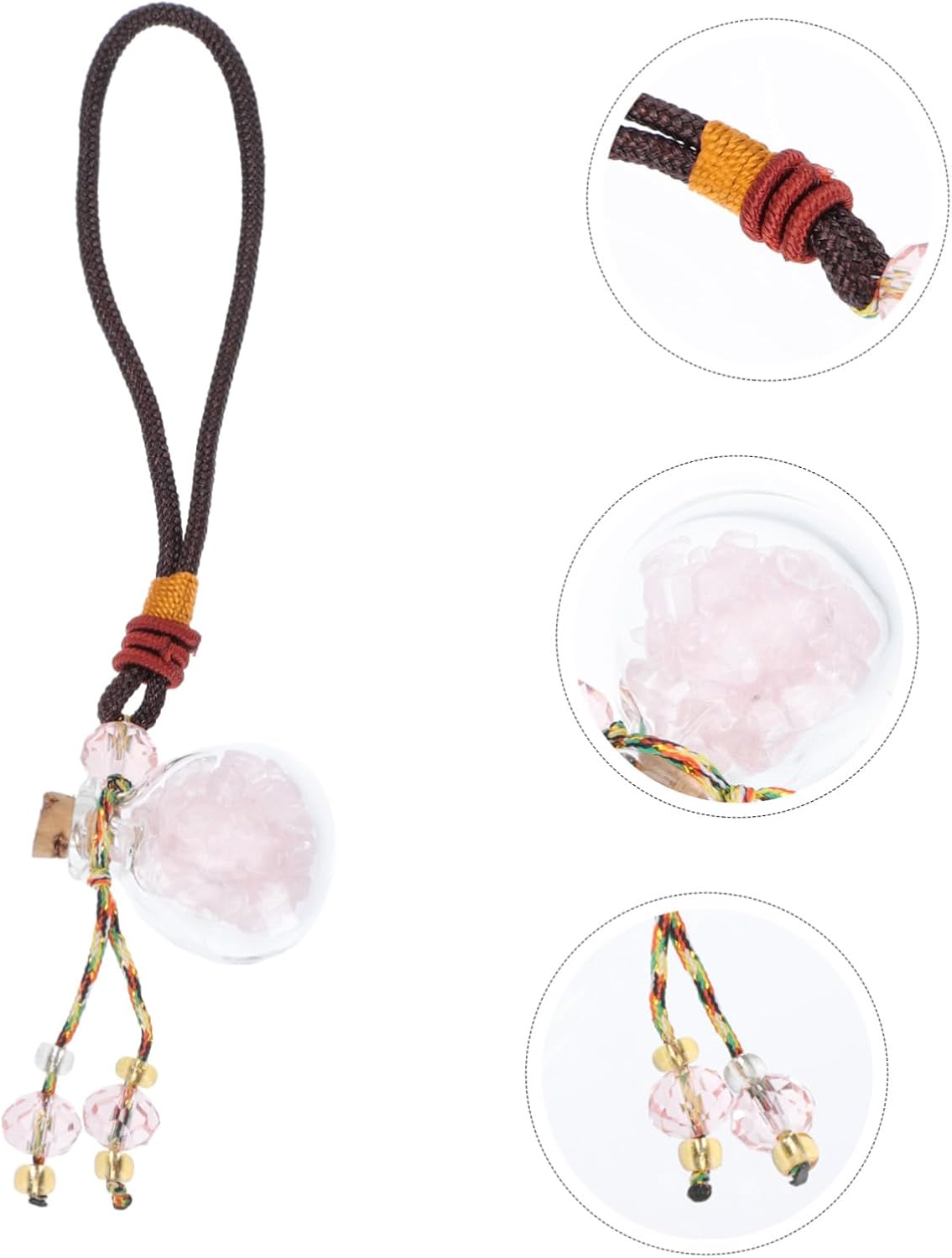 Natural Rose Quartz Car Hanging Perfume Bottle Pendant