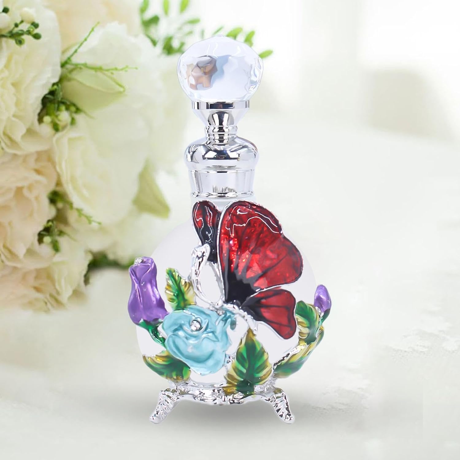 Glass Perfume Bottle 25ml Retro Embossed Dripping Cap Empty Vial for Ladies