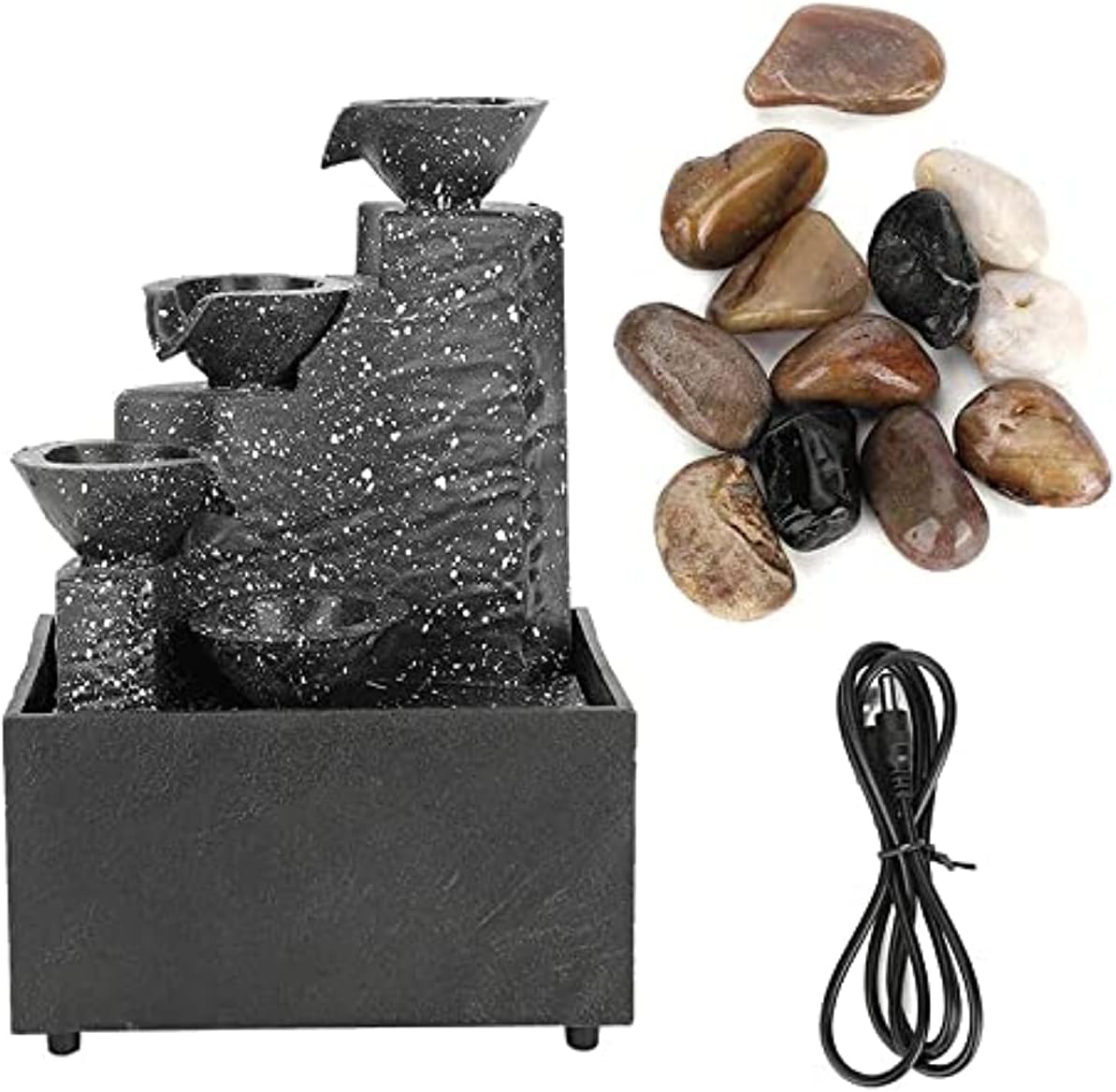USB Desktop Water Fountain with Irregular Stones and LED Lights