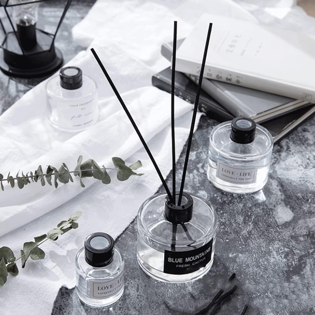 2 Pcs 50ml Clear Glass Diffuser Bottles with Black Lid