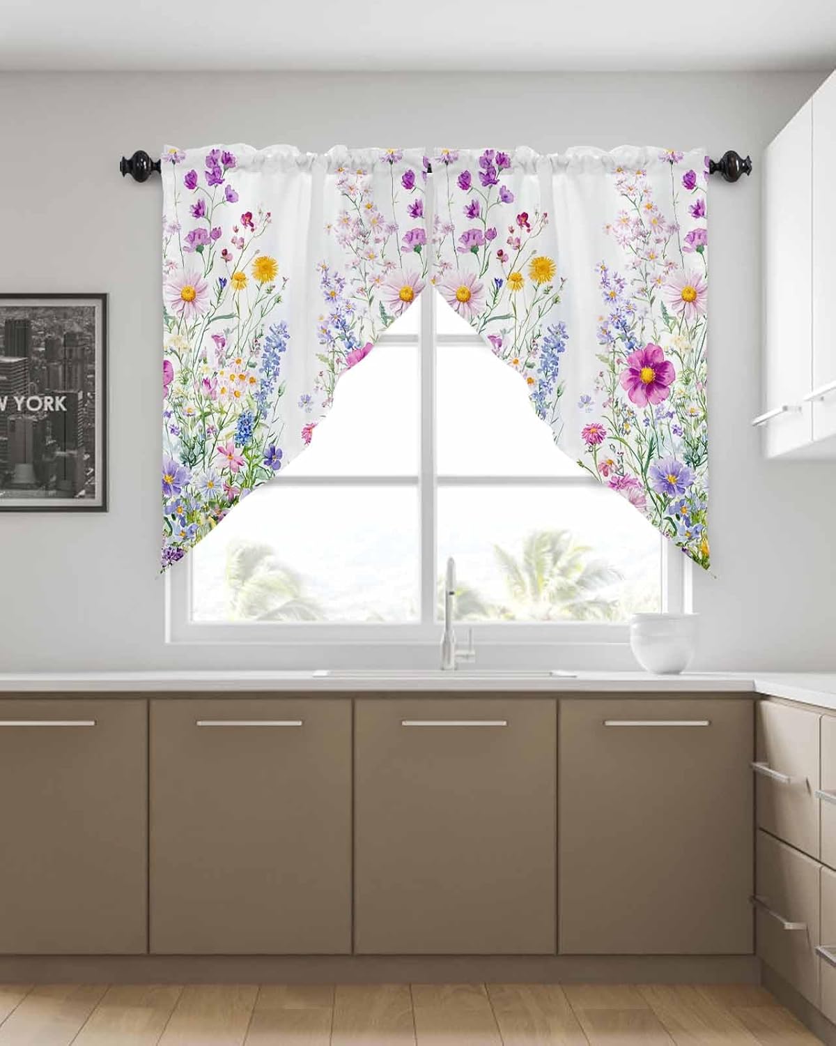 Flowers Spring Valances for Windows 2 Panel 28x36 inches