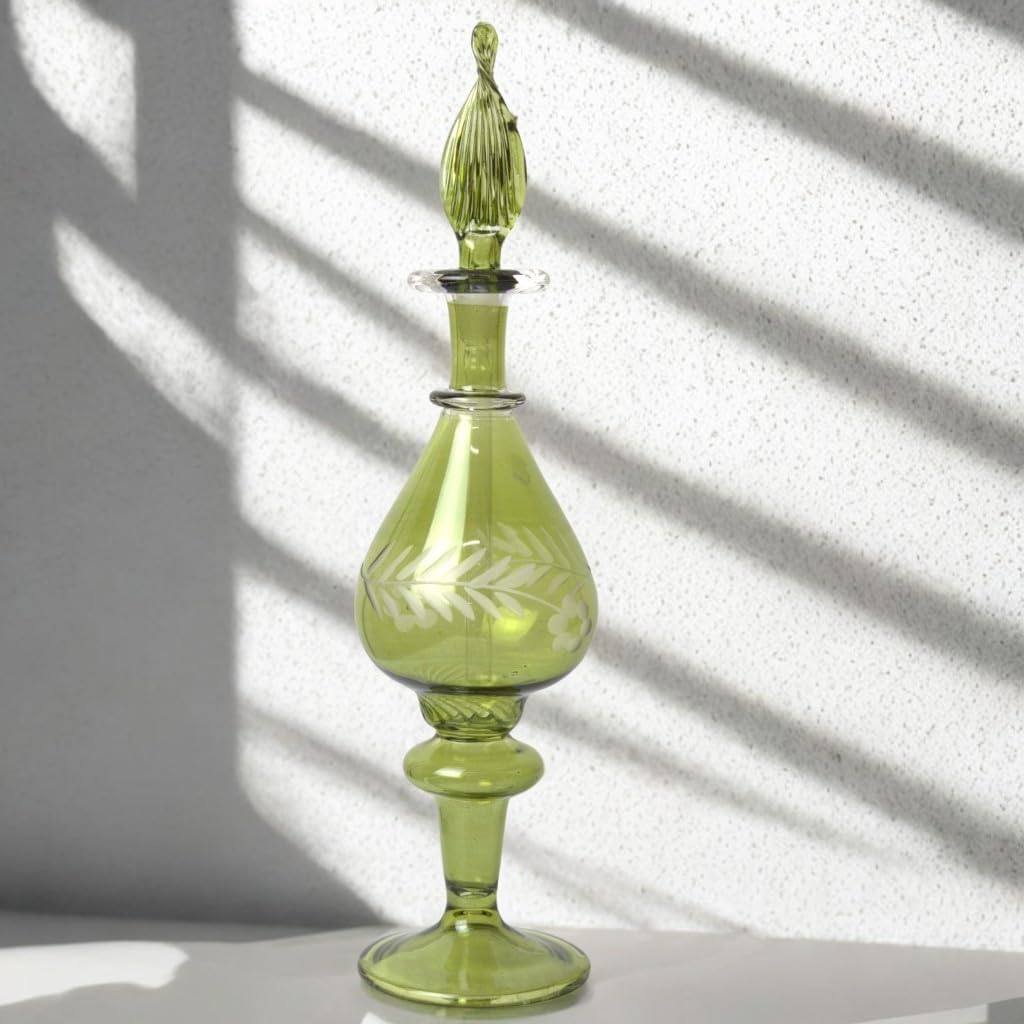 Egyptian Green Glass Scent Decanter Refillable Perfume Bottle