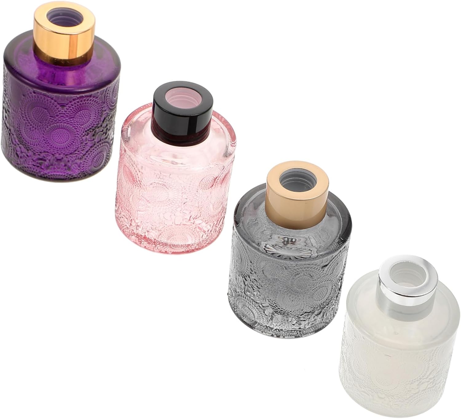 PRETYZOOM 4pcs Embossed Aromatherapy Diffuser Bottles with Rattan Sticks for Home Fragrance Decor