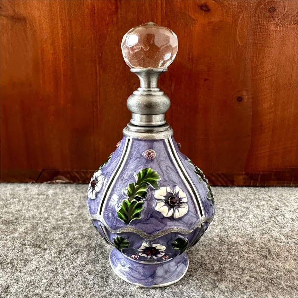 HUFFA Vintage Purple Flower Perfume Bottle with Crystal Cap