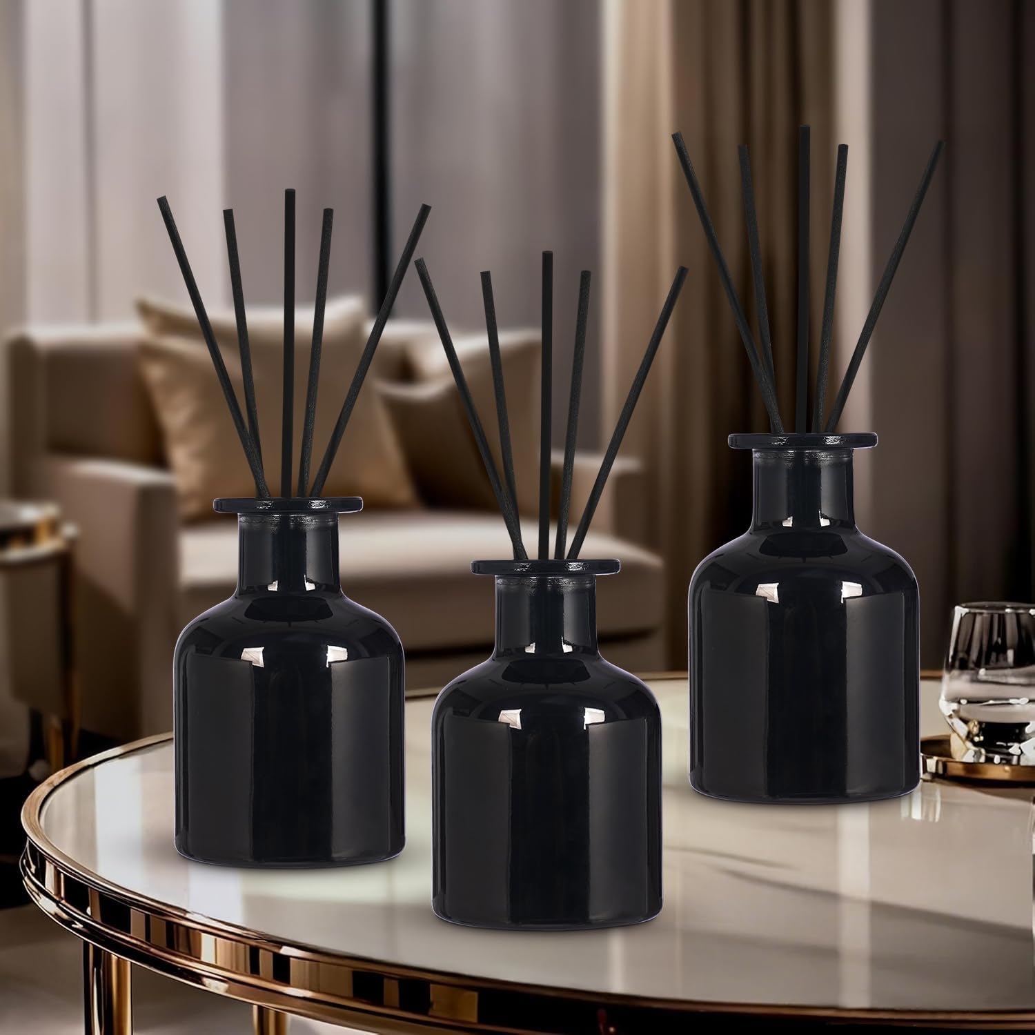 4 Pack Perfume Reed Diffuser Bottles with Gold Caps and Black Sticks
