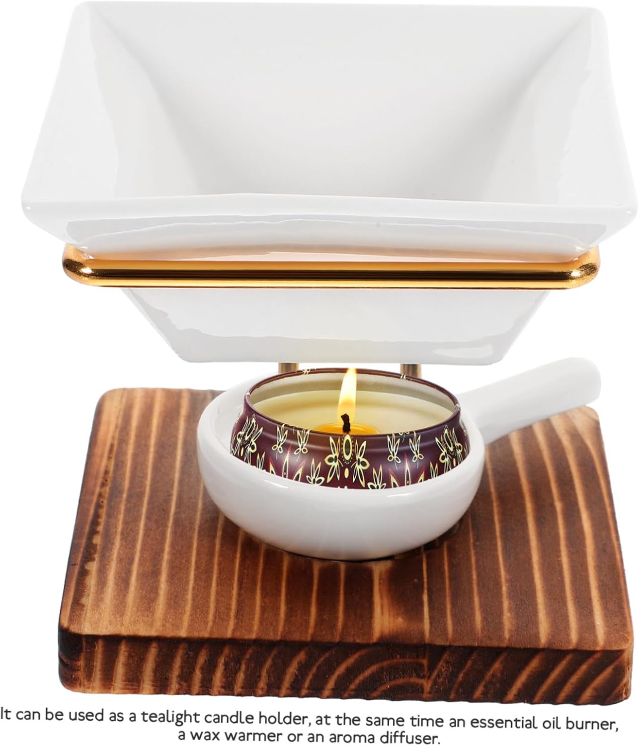 Zerodeko Wooden Base Essential Oil Burner with Tealight Holder