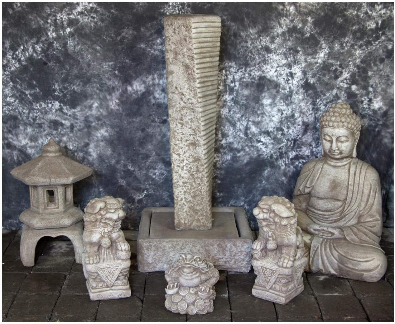 Rustic Twist Fountain with Foo Dog and Kamakura Buddha Set
