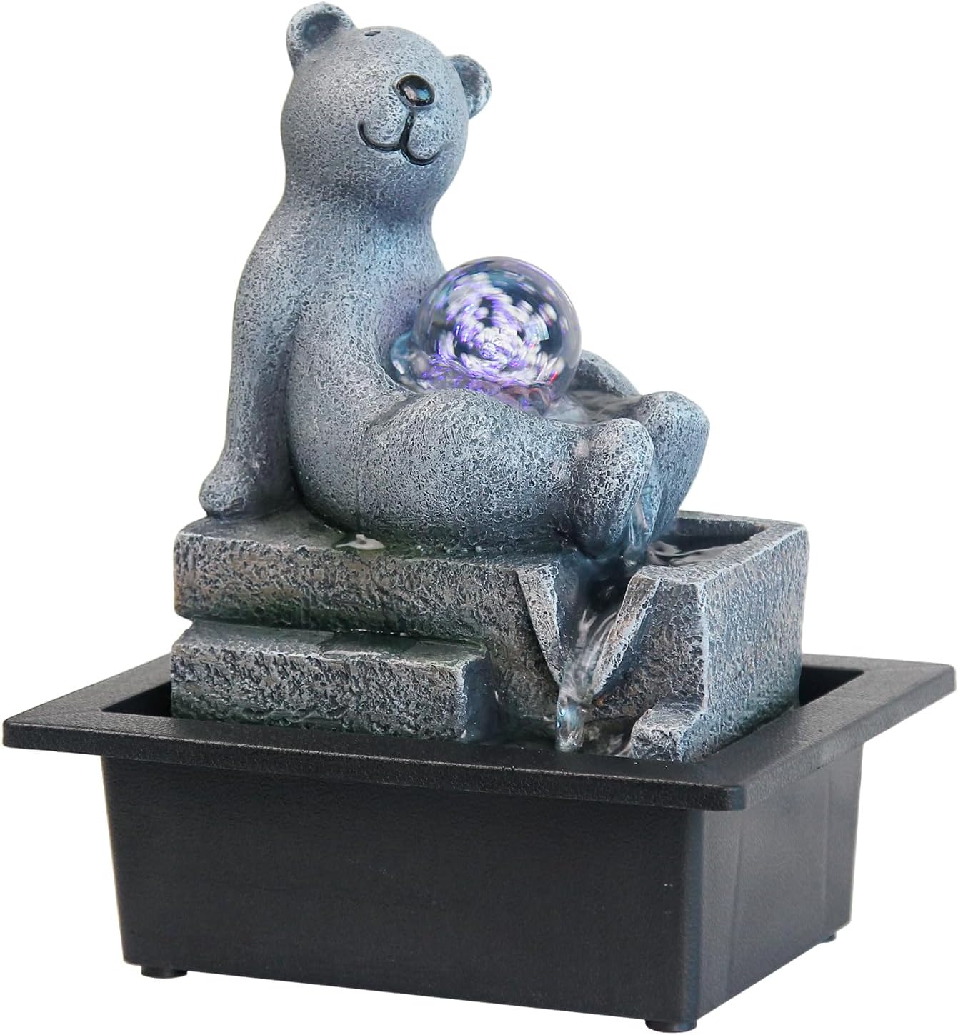 Cute Bear Indoor Waterfall Fountain with Colored LED Lights