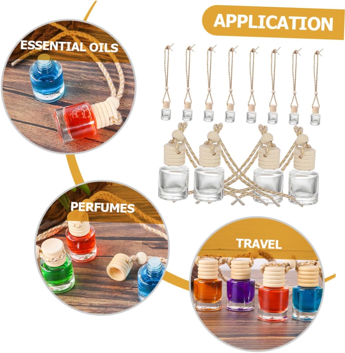 12Pcs Clear Perfume Bottles with Wood Cap for Home and Car Decoration