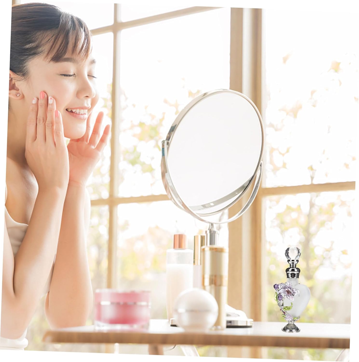 Vintage Floral Glass Perfume Bottle Refillable Enameled Container for Essential Oils Travel Home Decor 1