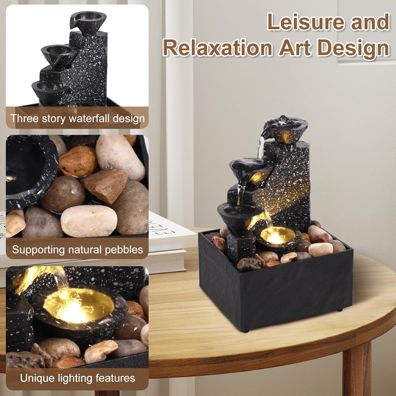 StuiPuil Tabletop Waterfall Decor with Soft Lights
