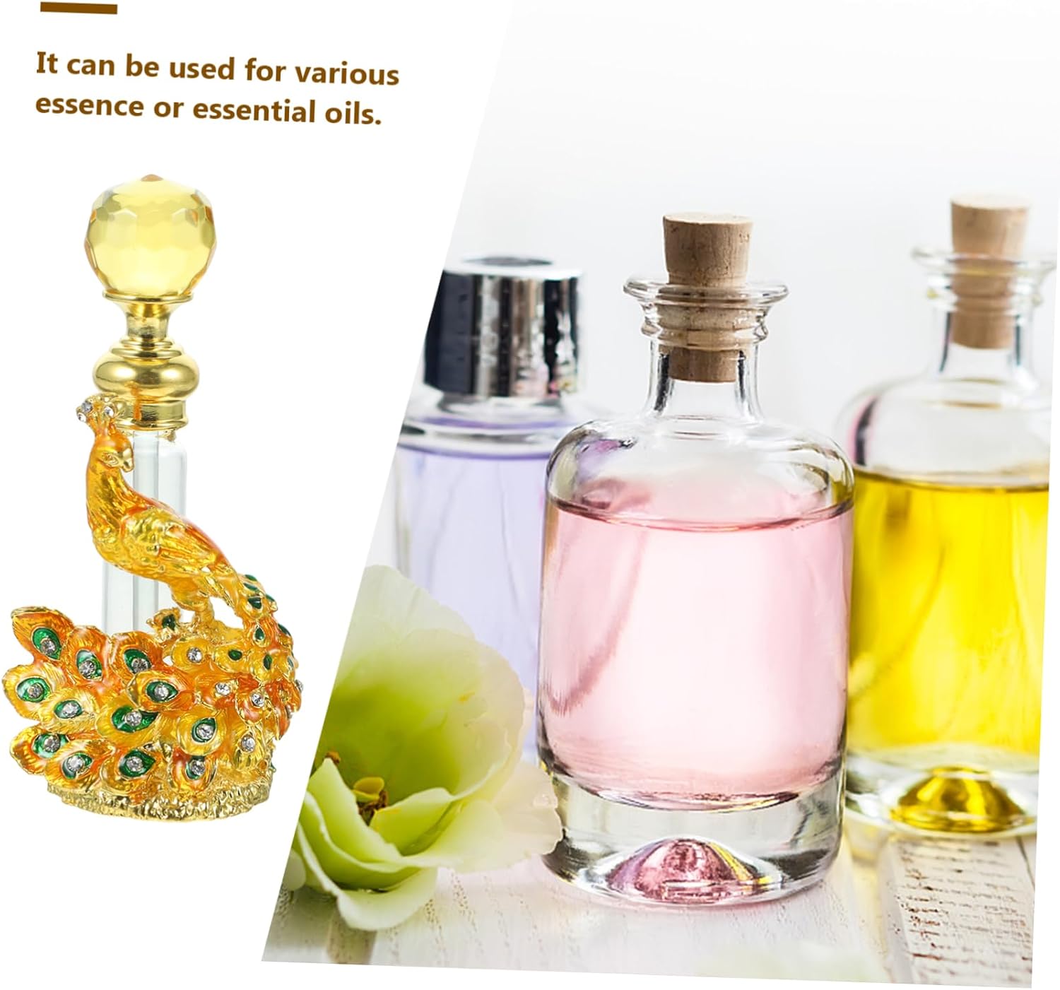 PRETYZOOM Vintage Gold Peacock Perfume Bottle 4ml Refillable Essential Oil Holder