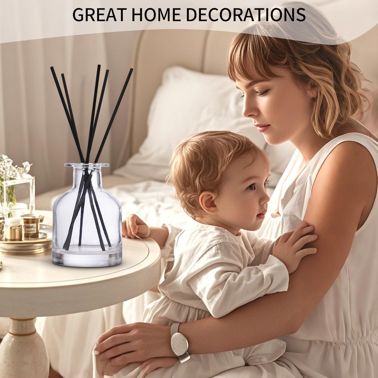 4 Pack Transparent Reed Diffuser Bottles with Gold Caps and Black Sticks for DIY Fragrance