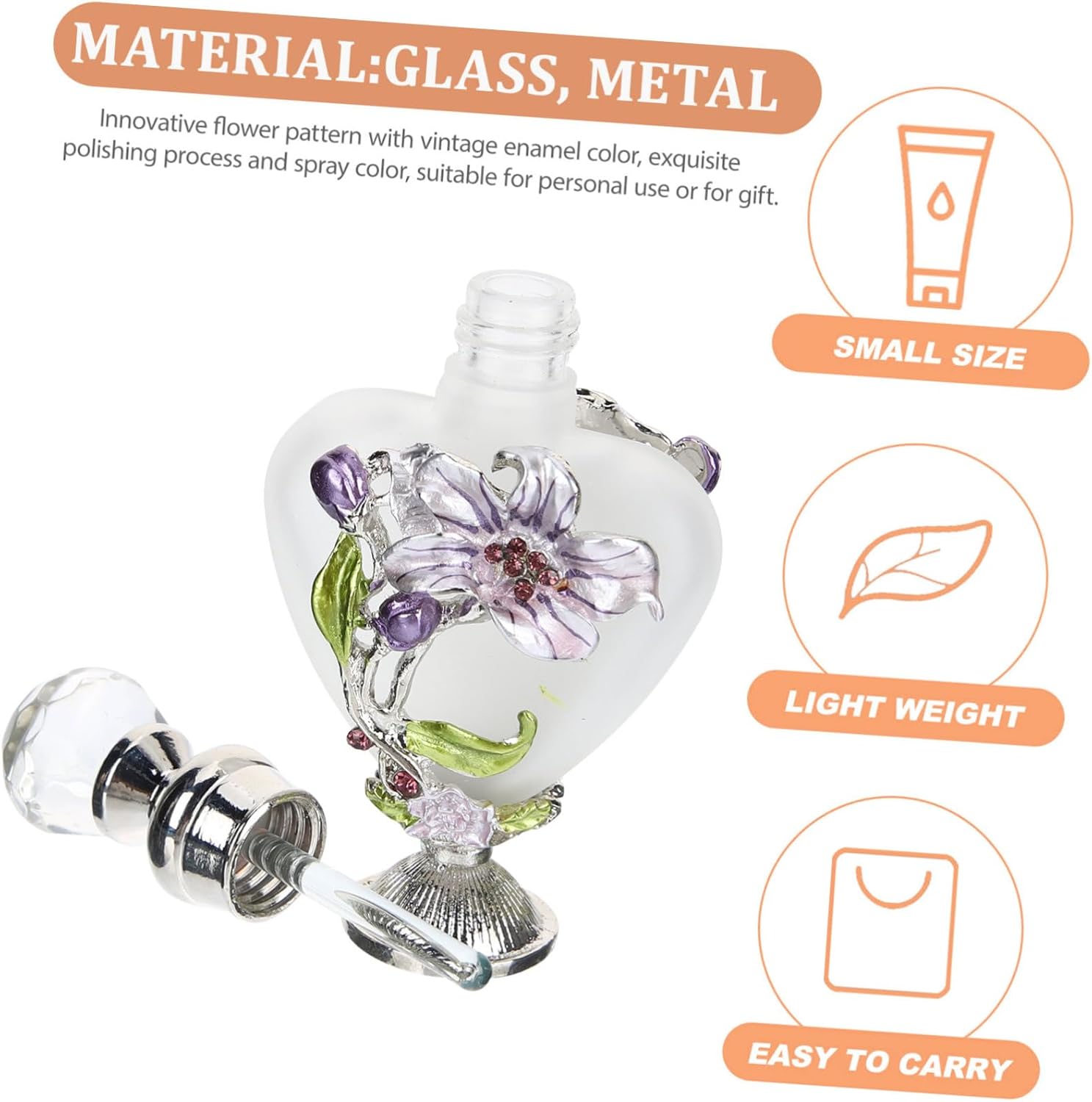 Vintage Flower Glass Perfume Bottle Decorative Essential Oil Holder for Travel and Gifting