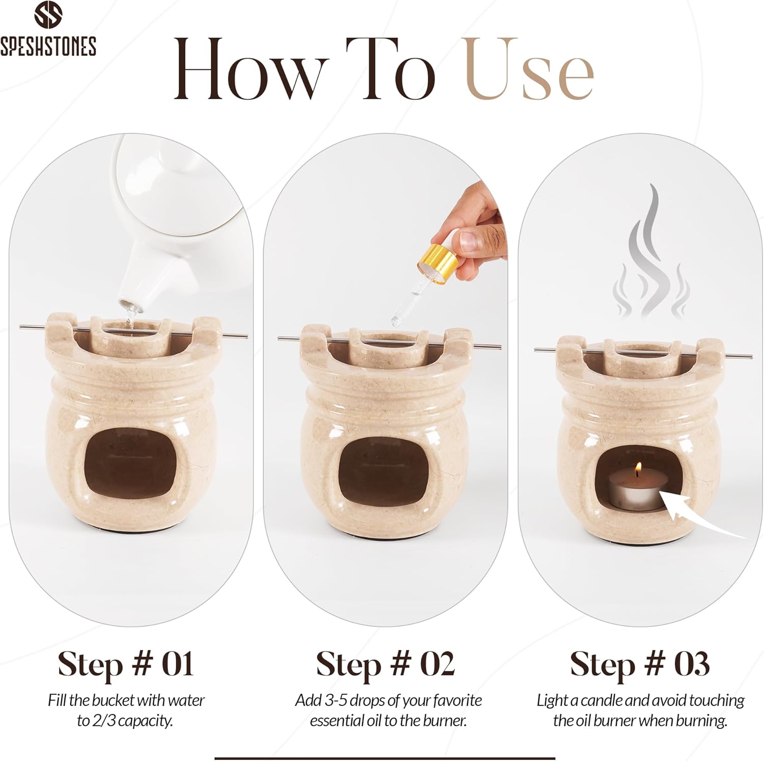 Marble Essential Oil Burner with 2 Tealights