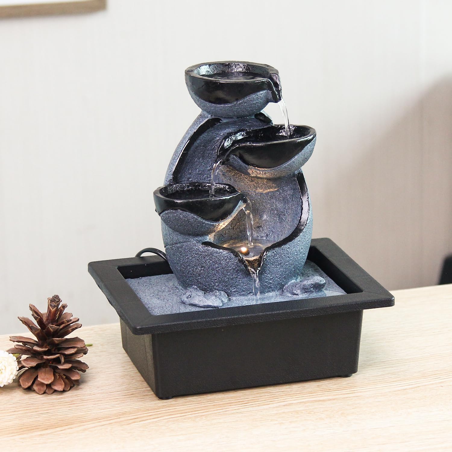 Indoor Tabletop Water Fountain with LED Light and Pump