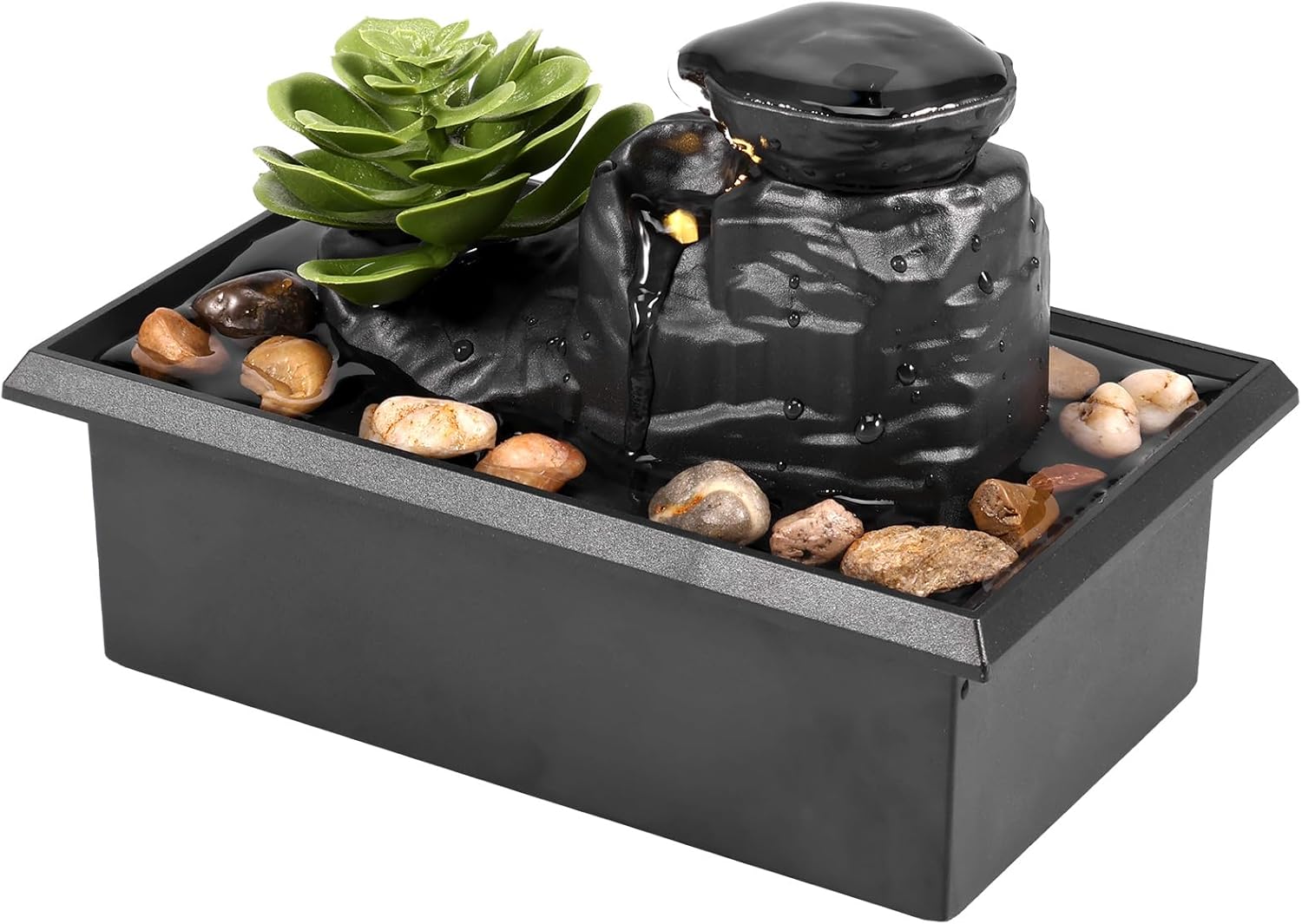 Mini Tabletop Fountain with Light and Plants