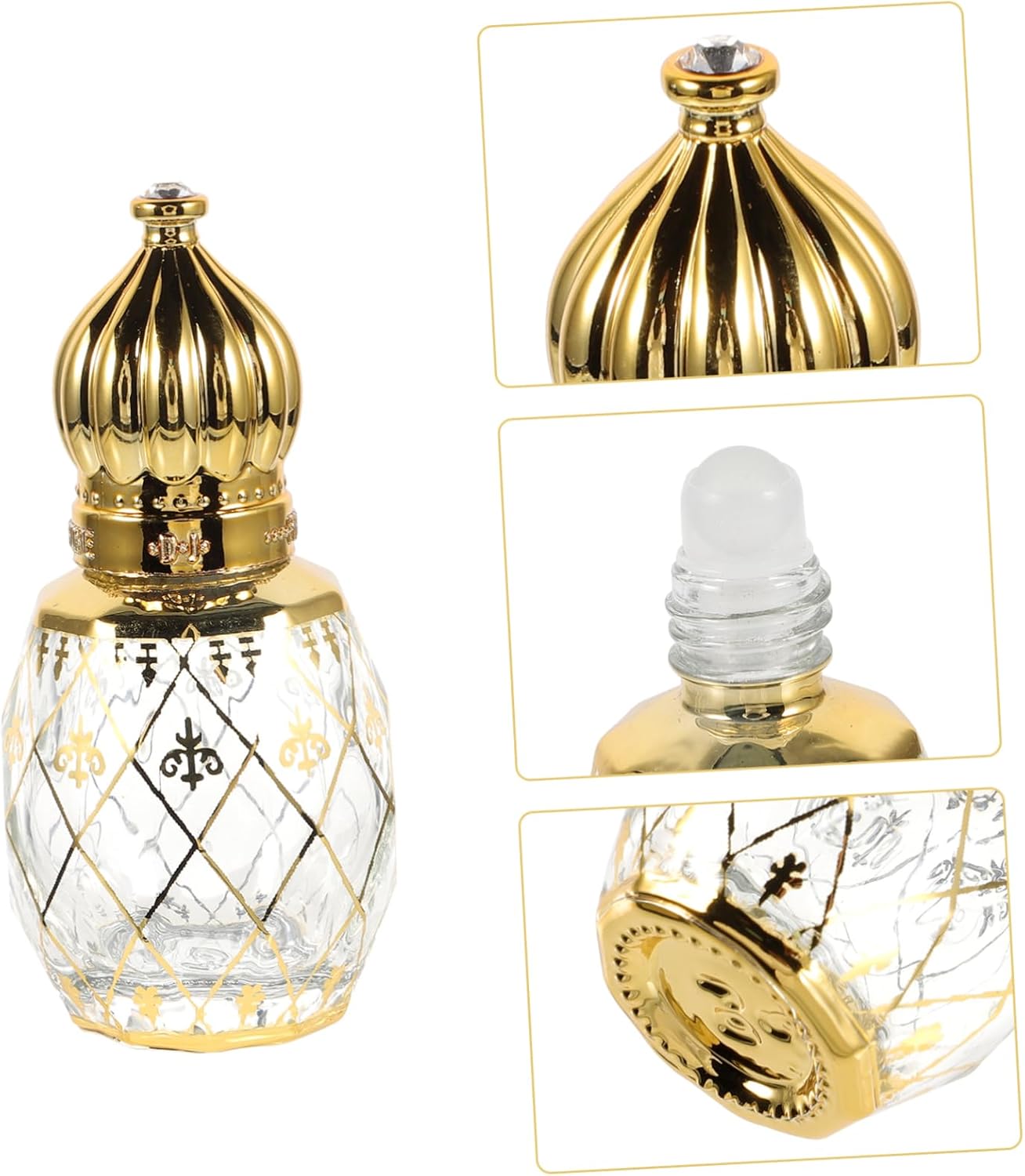 Middle Eastern Style Refillable Perfume Bottle with Vintage Crown Lid