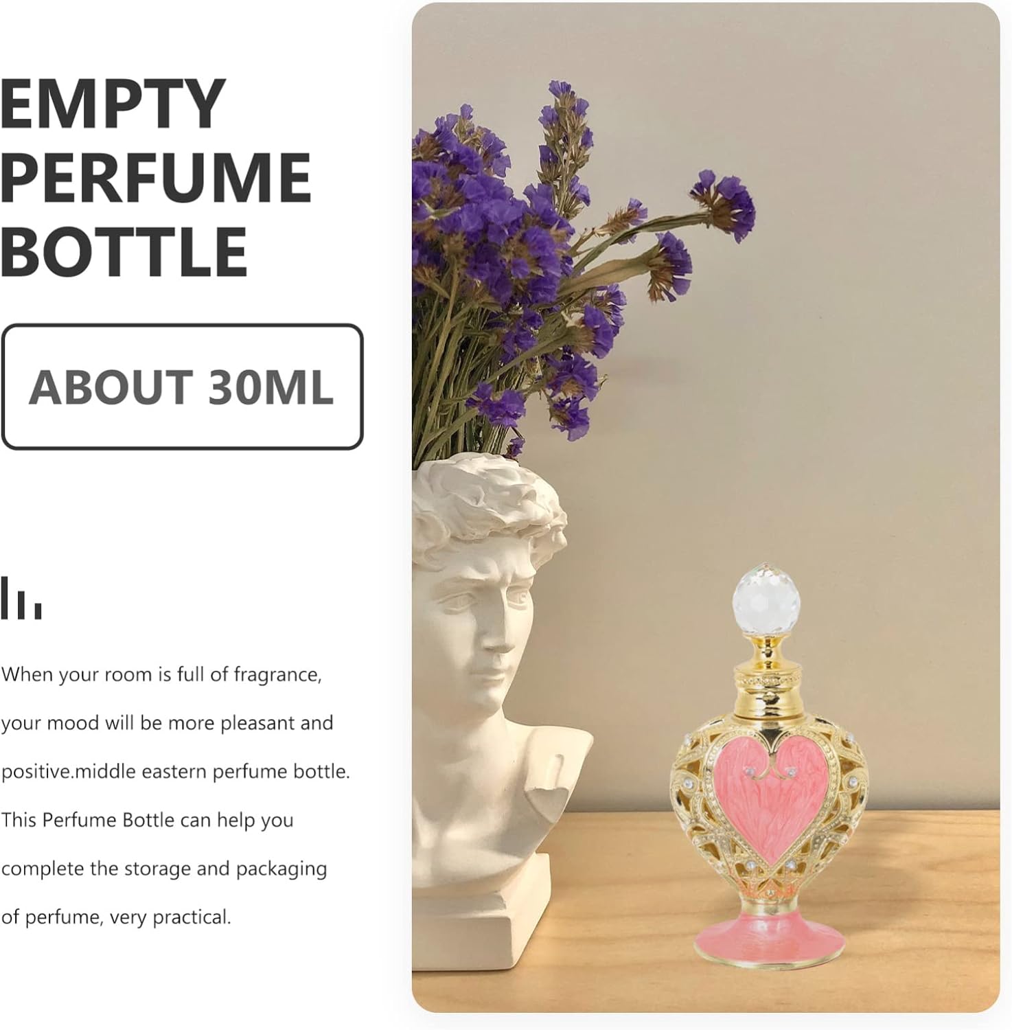 Luxshiny Heart Shaped Refillable Perfume Bottle Elegant Decorative Container for Essential Oils and Travel Use