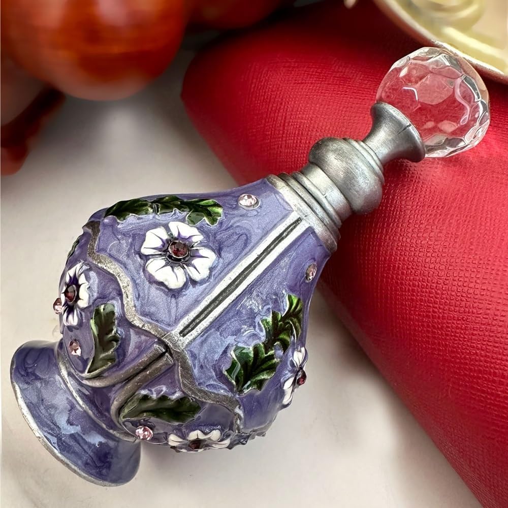 HUFFA Vintage Purple Flower Perfume Bottle with Crystal Cap