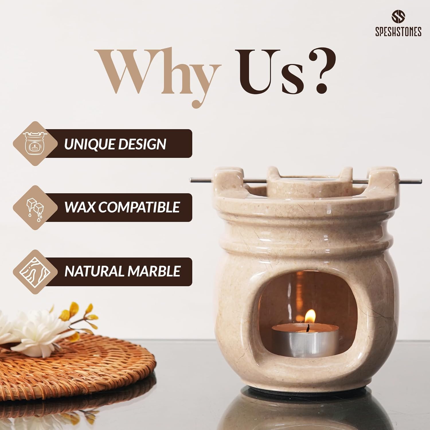 Marble Essential Oil Burner with 2 Tealights