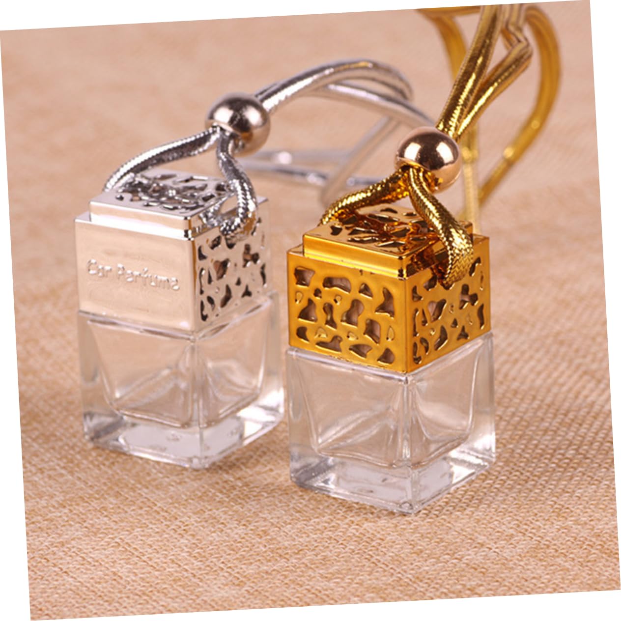 VICASKY 10 Pcs Glass Perfume Bottle Pendant with Hollow Design