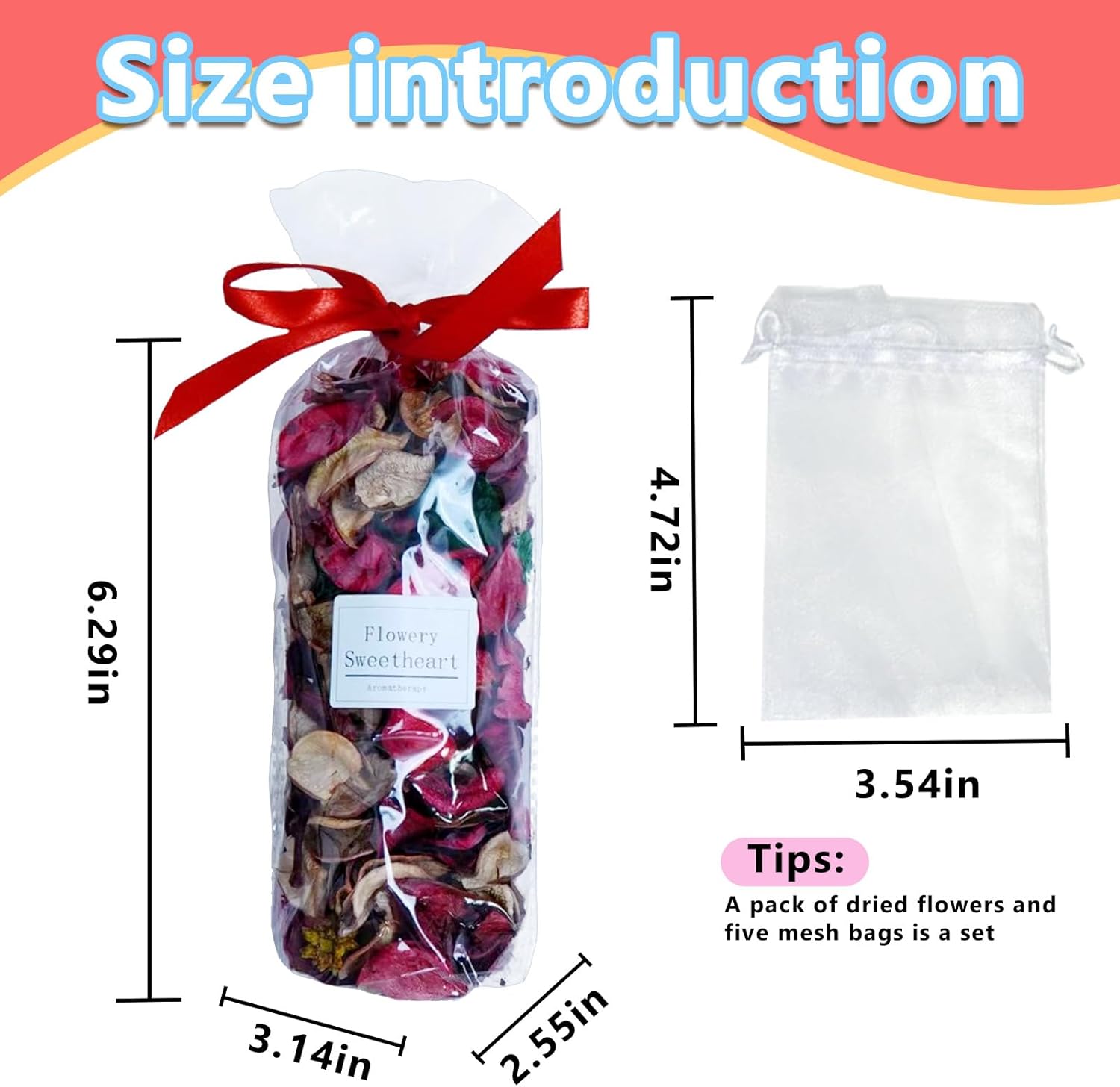 DIY Sweet Floral Heart Shaped Dry Flower Sachet Set - 5 Bags with Flowers